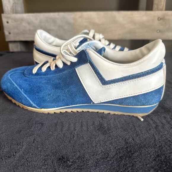 Vintage Pony Racer Trademark Blue Suede Chevron Track Shoes Sears Size 6 - Picture 1 of 11